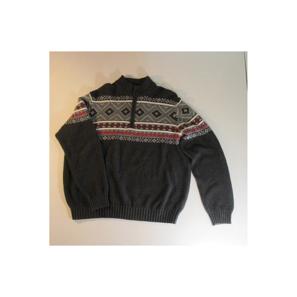 Izod Classic 1/4 Zip Sweater Black Gray Red Design Front and Back Men's XL - Picture 1 of 9